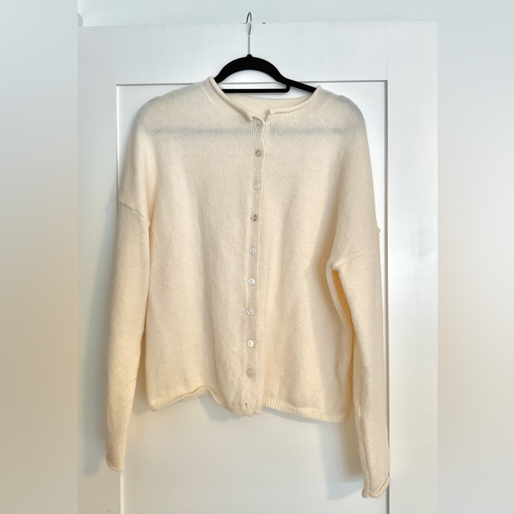 Classic Cream Button-Front Cardigan Sweater